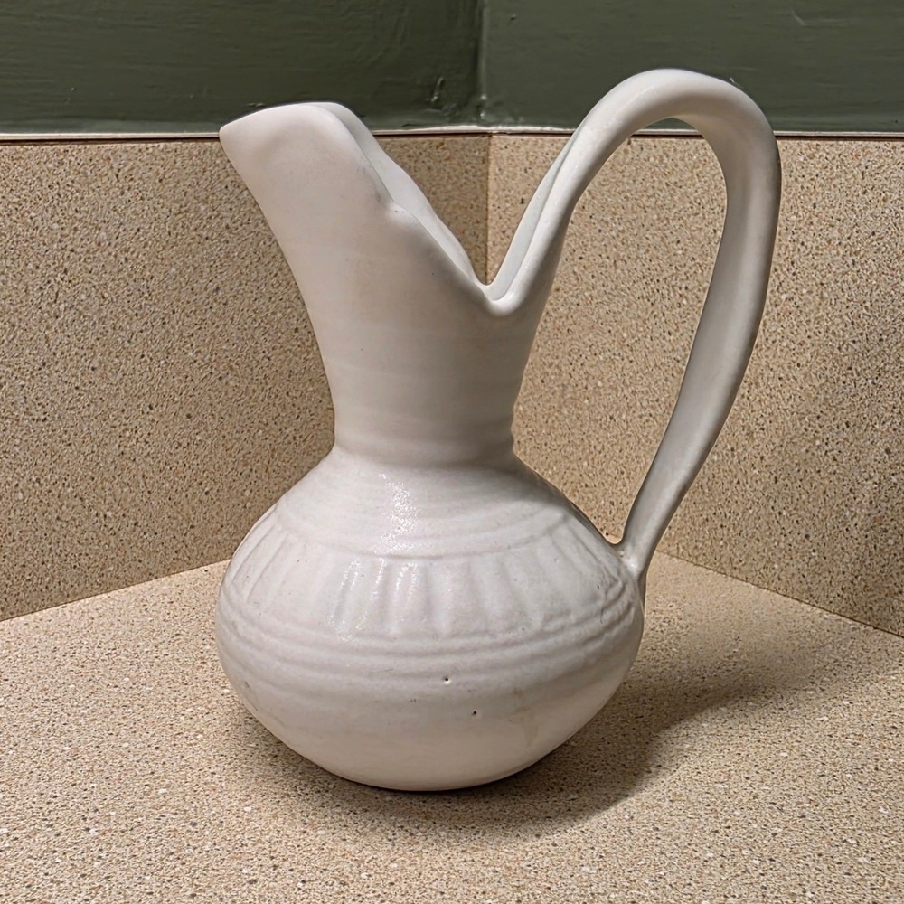 Fred Wills Van Briggle Pottery Small 4" Pitcher Bud Vase White Ceramic Signed